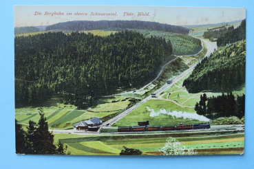 Ansichtskarte AK Schwarzatal 1910-1920 Bergbahn Eisenbahn Obstfelderschmiede Bahnhof Lichtenhain Oberweissbach Zug Architektur Thüringen